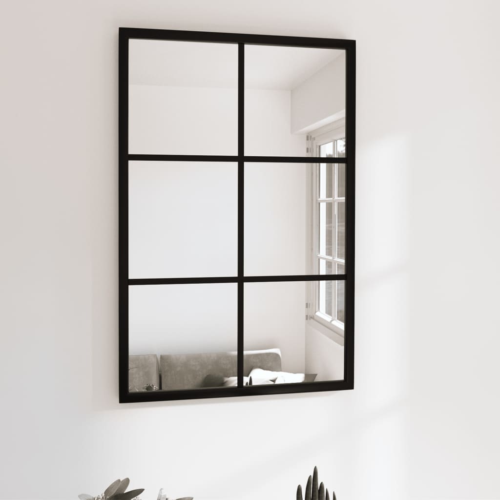 vidaXL Огледало за стена, черно, 60x40 см, метал