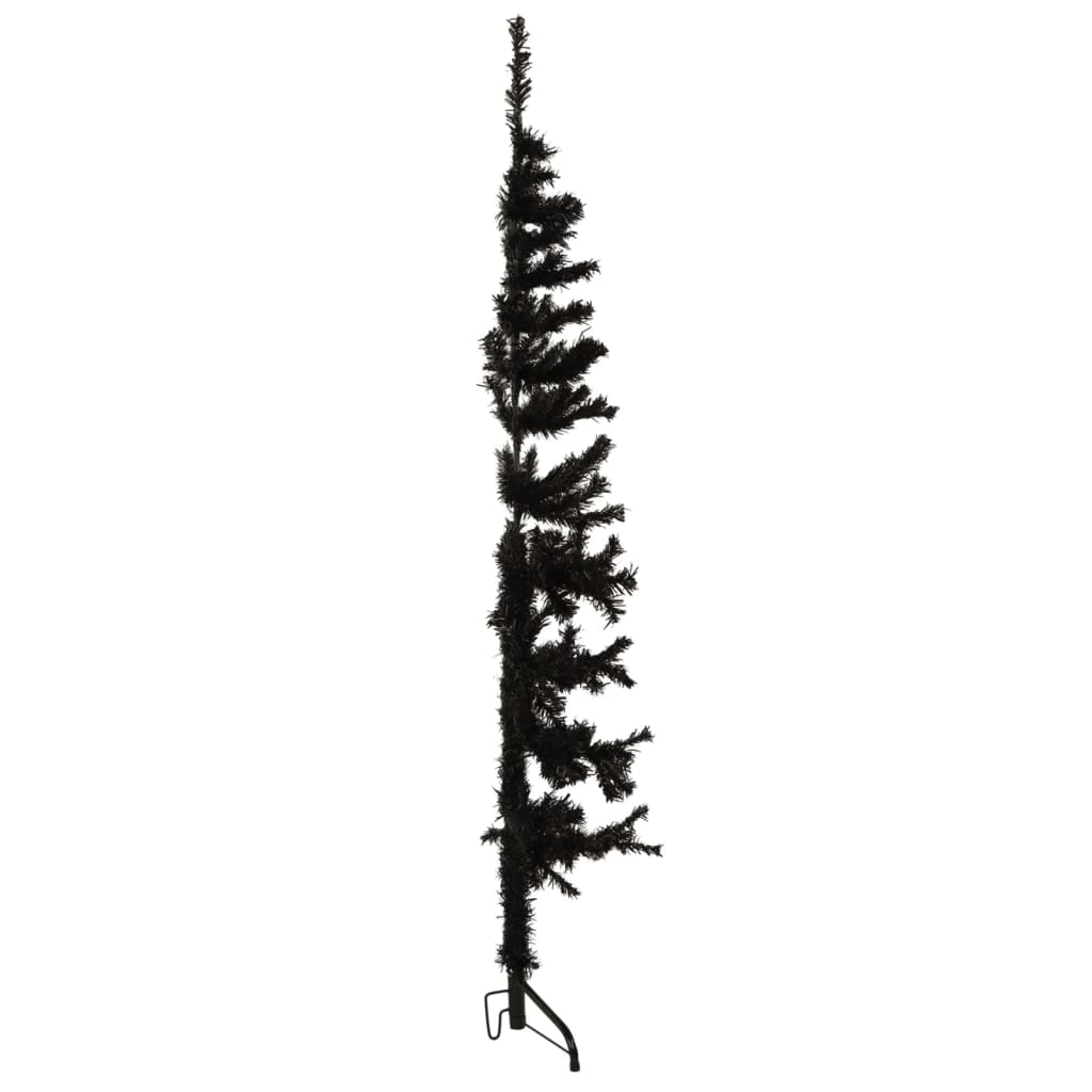 vidaXL Тънка изкуствена половин коледна елха със стойка черна 150 см