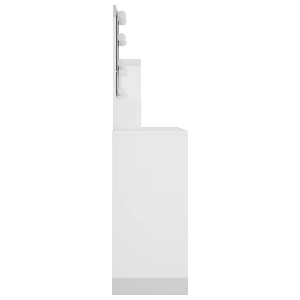 vidaXL Тоалетка с LED, бял гланц, 86,5x35x136 см