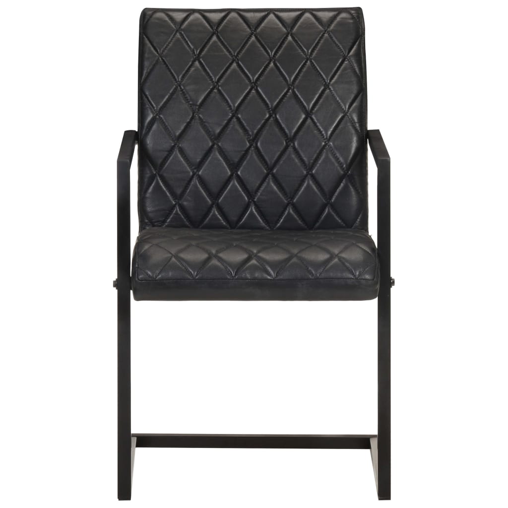 vidaXL Конзолни трапезни столове, 6 бр, черни, естествена кожа