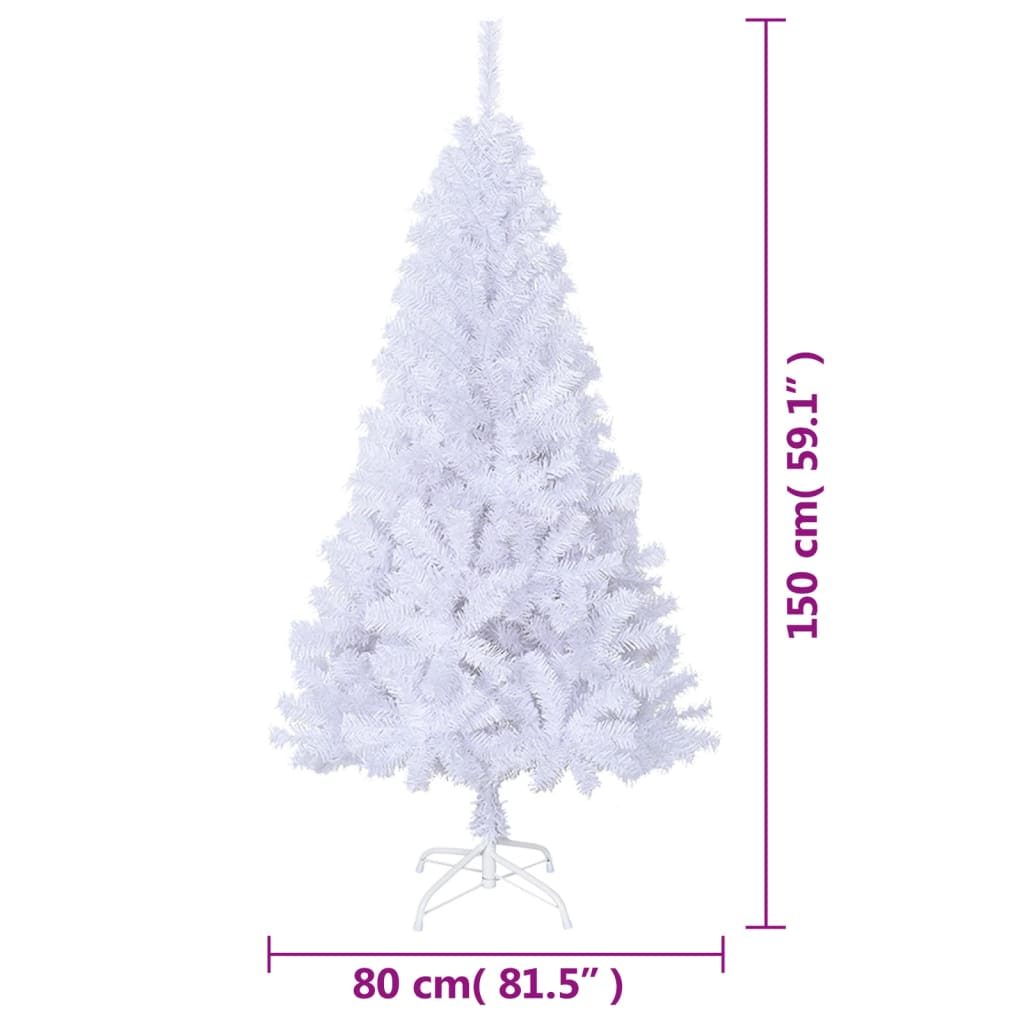 vidaXL Изкуствена коледна елха с гъсти клонки, бяла, 150 см, PVC