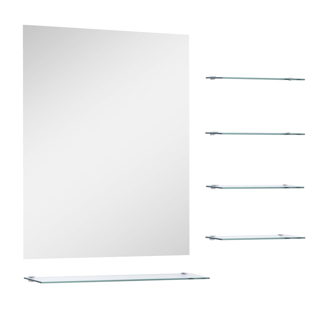 vidaXL Стенно огледало с 5 рафта, сребристо, 50x60 см