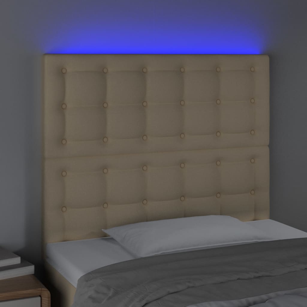 vidaXL LED горна табла за легло, кремава, 90x5x118/128 см, плат