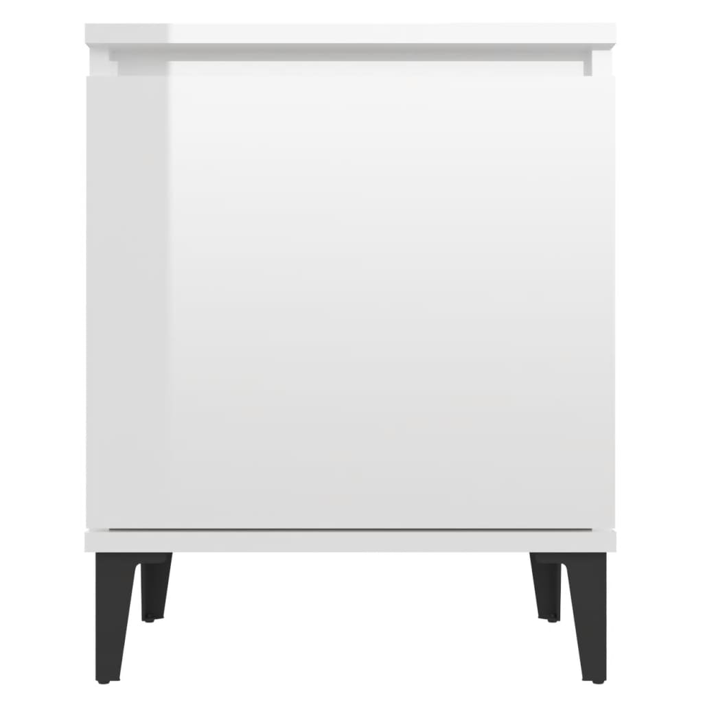 vidaXL Нощни шкафчета с метални крака, бял гланц, 40x30х50 см