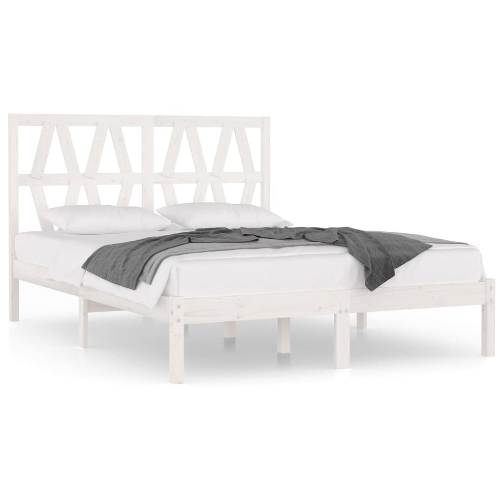 vidaXL Рамка за легло, бяла, бор масив, 150x200 cм, King Size