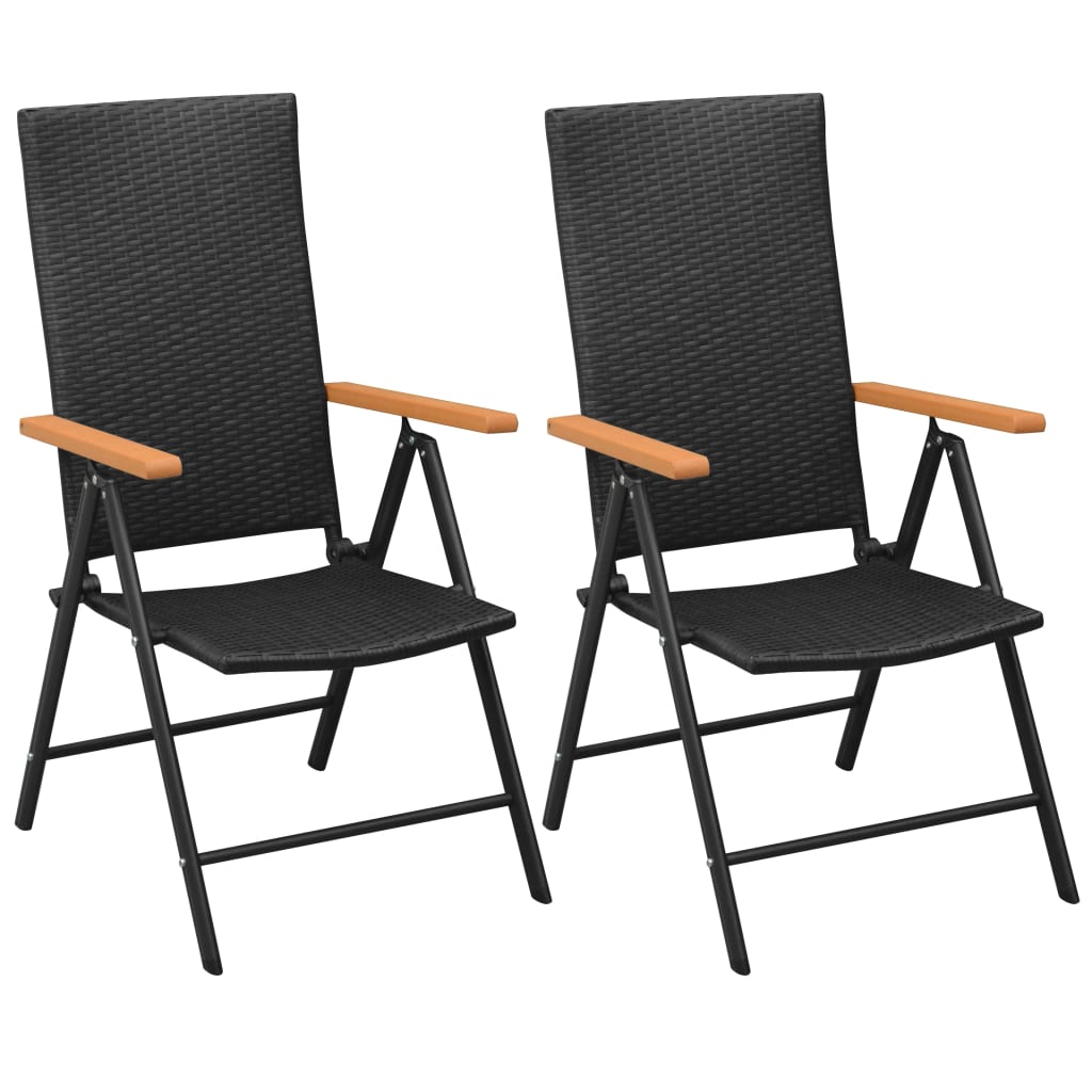 vidaXL Стифиращи градински столове, 2 бр, полиратан, черни