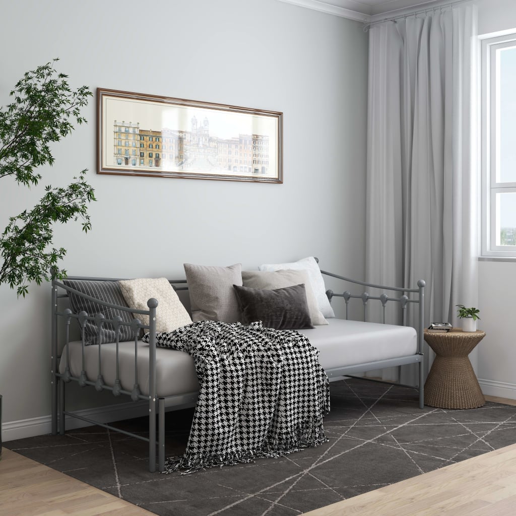 vidaXL Рамка за легло, разтегателен диван, сива, метал, 90x200 см