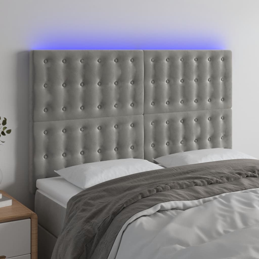 vidaXL LED горна табла за легло, светлосива, 144x5x118/128 см, кадифе
