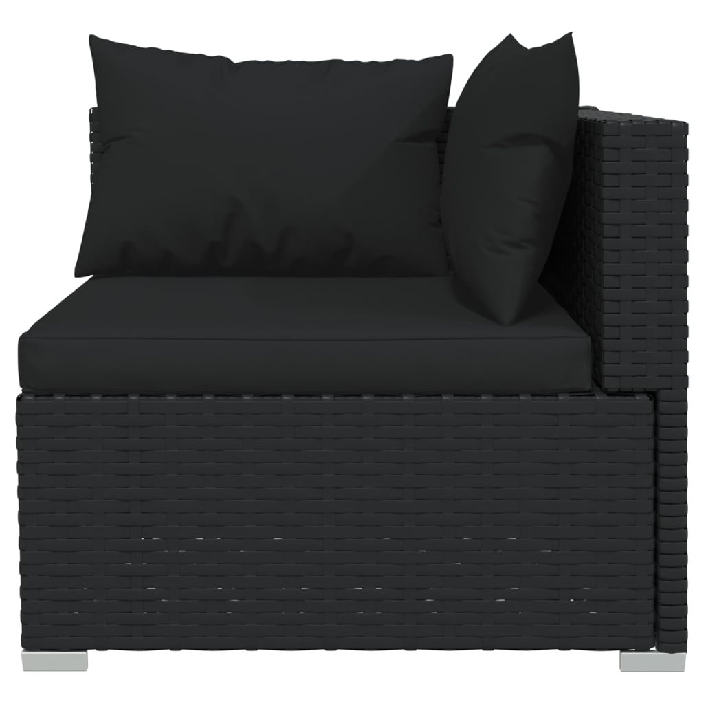 vidaXL Градински комплект с възглавници, 10 части, полиратан, черен