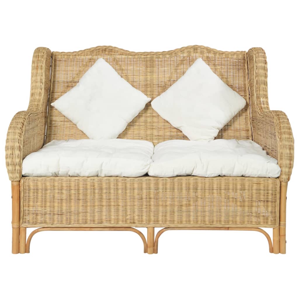 vidaXL 2-местен диван, естествен ратан и лен