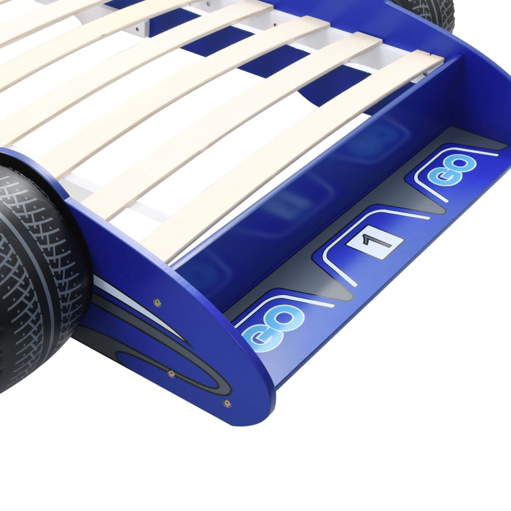 vidaXL Детско легло състезателна кола, 90x200 cм, синьо