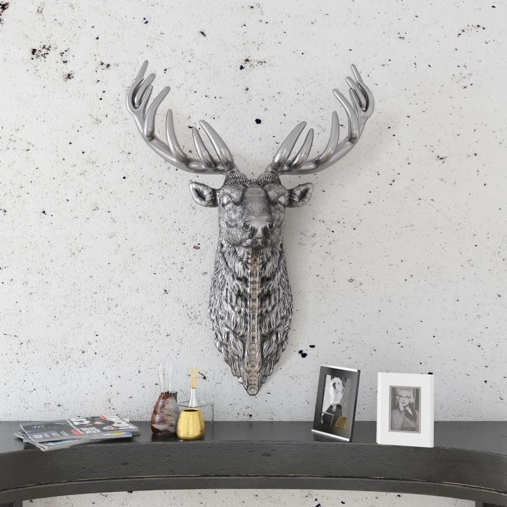 vidaXL Декоративна глава на елен, монтаж на стена, алуминий, сребрист