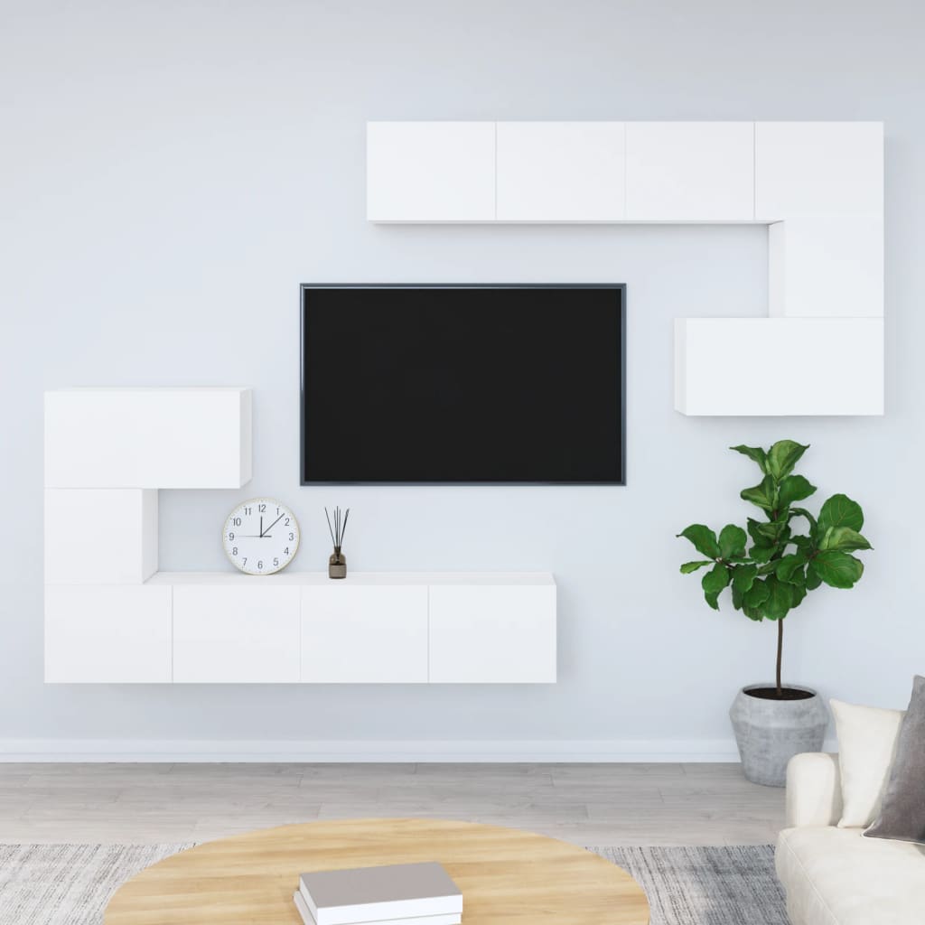 vidaXL ТВ шкафове за стенен монтаж, Бял, инженерно дърво