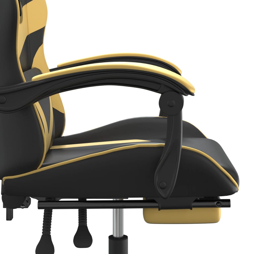 vidaXL Въртящ гейминг стол опора за крака черно-златен изкуствена кожа