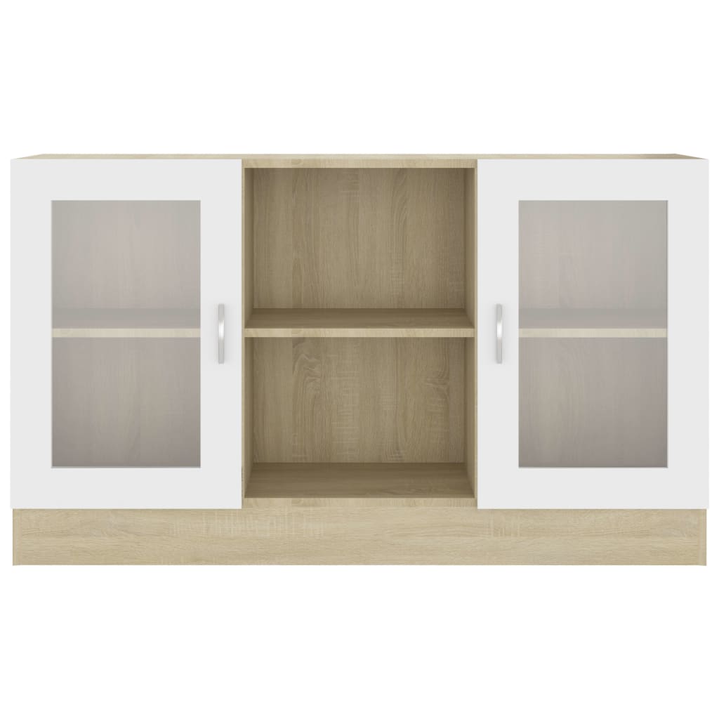 vidaXL Шкаф витрина, бяло и дъб сонома, 120x30,5x70 см, ПДЧ