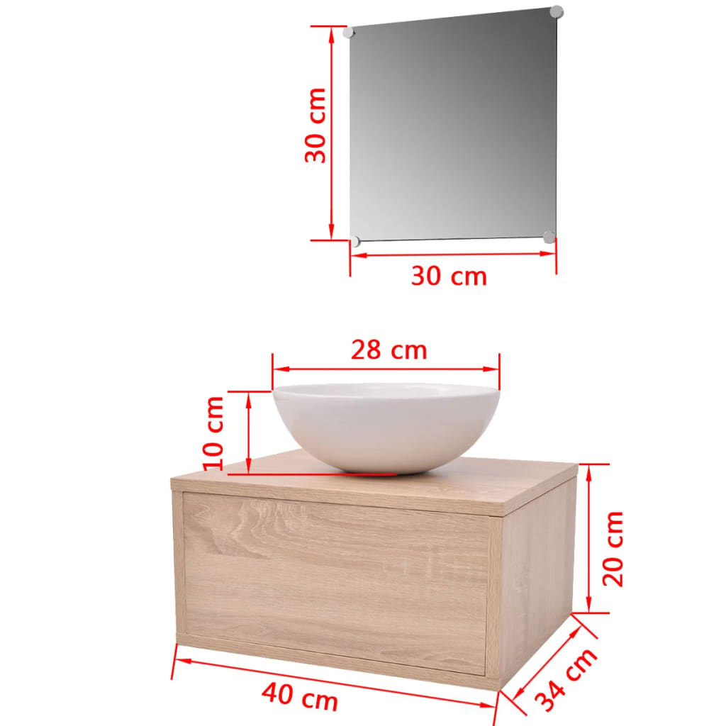 vidaXL Комплект мивка и мебели за баня, три части, бежово