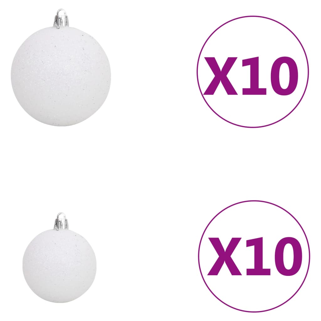vidaXL Комплект коледни топки 120 части с връх и 300 LED бяло и сиво