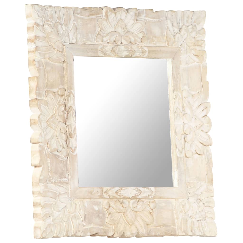 vidaXL Огледало, бяло, 50x50 см, мангово дърво масив