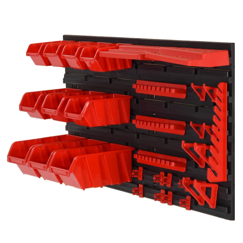 vidaXL Рафтове за гараж 35 части червено и черно 77x39 см полипропилен