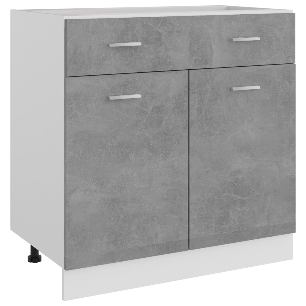 vidaXL Долен шкаф с чекмеджета, бетонно сив, 80x46x81,5 см, ПДЧ