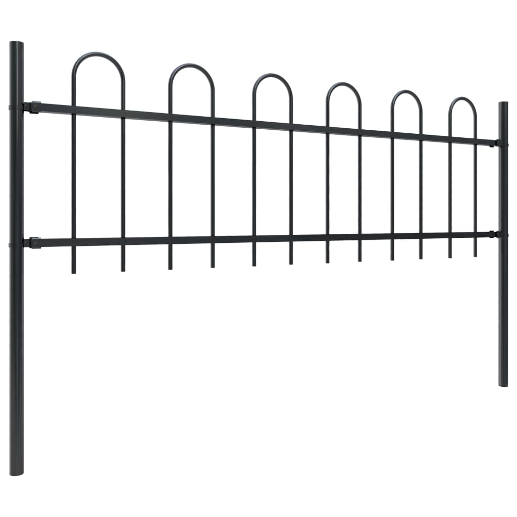 vidaXL Градинска ограда с извити върхове, стомана, 5,1x0,6 м, черна