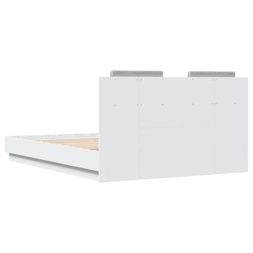 vidaXL Рамка за легло с горна табла и LED осветление, бяла, 140x190 см