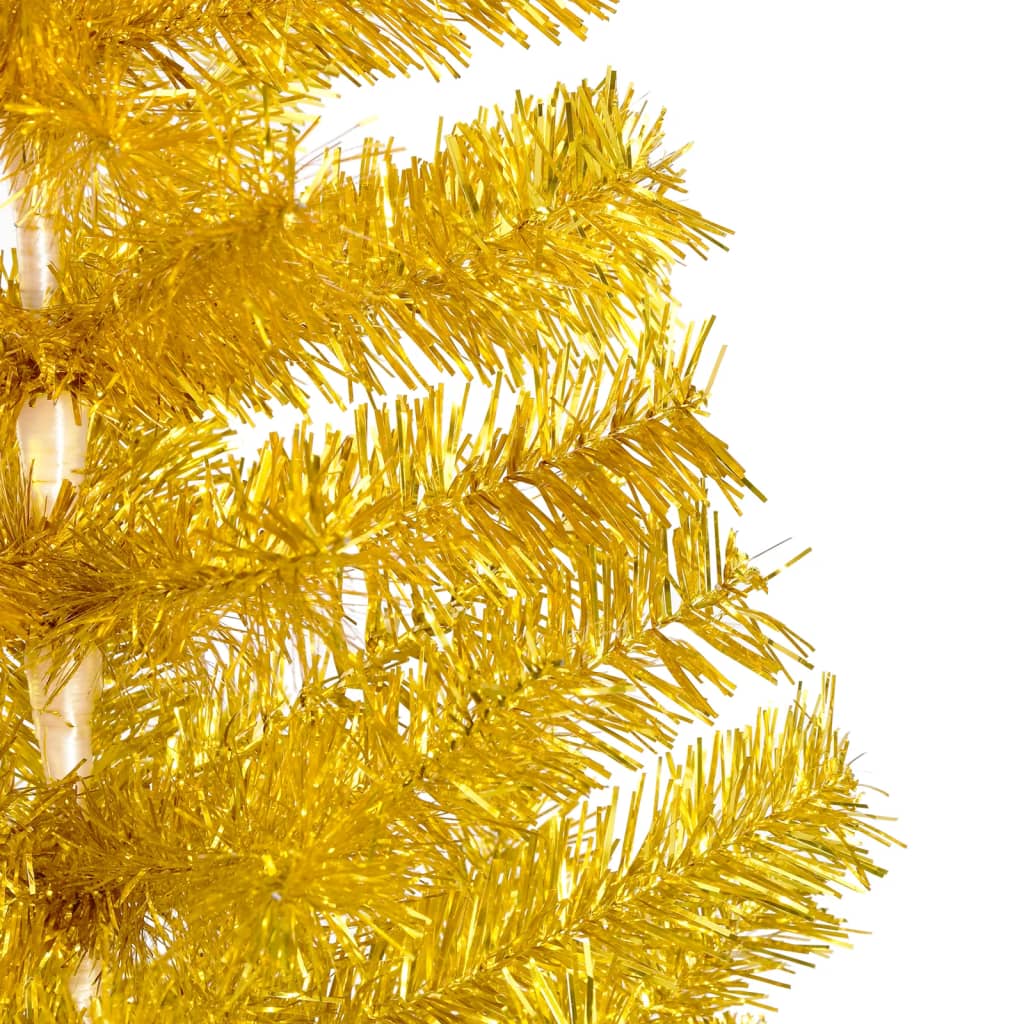 vidaXL Изкуствена осветена коледна елха с топки златиста 180 см PET