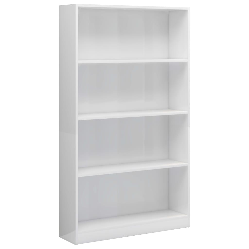 vidaXL 4-етажна библиотека, бял гланц, 80x24x142 см, ПДЧ