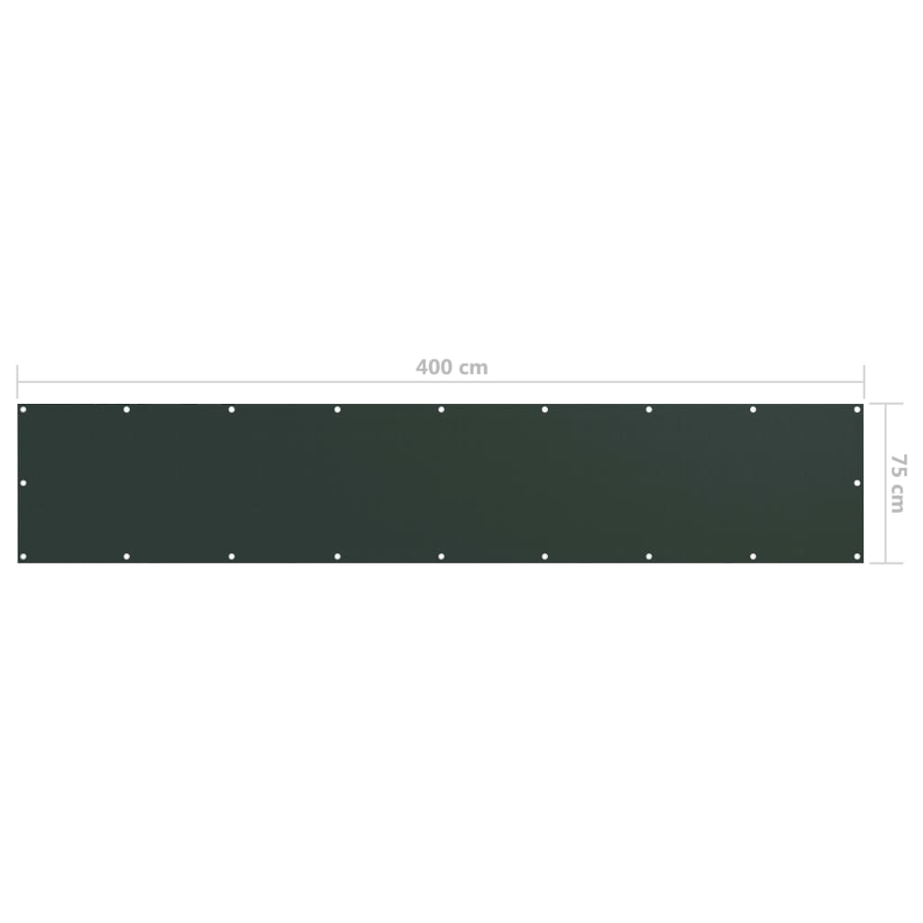 vidaXL Балконски параван, тъмнозелен, 75x400 см, плат оксфорд
