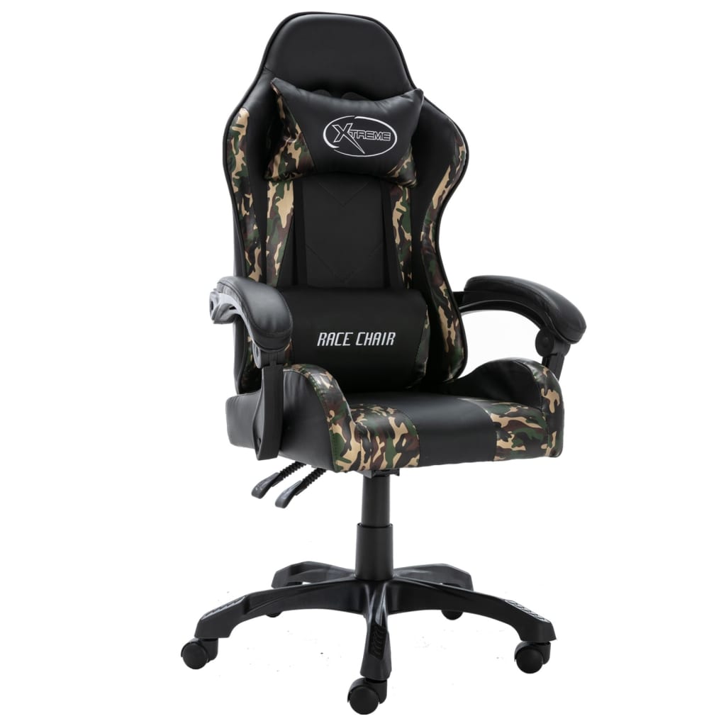 vidaXL Геймърски стол, черно и камуфлаж, изкуствена кожа