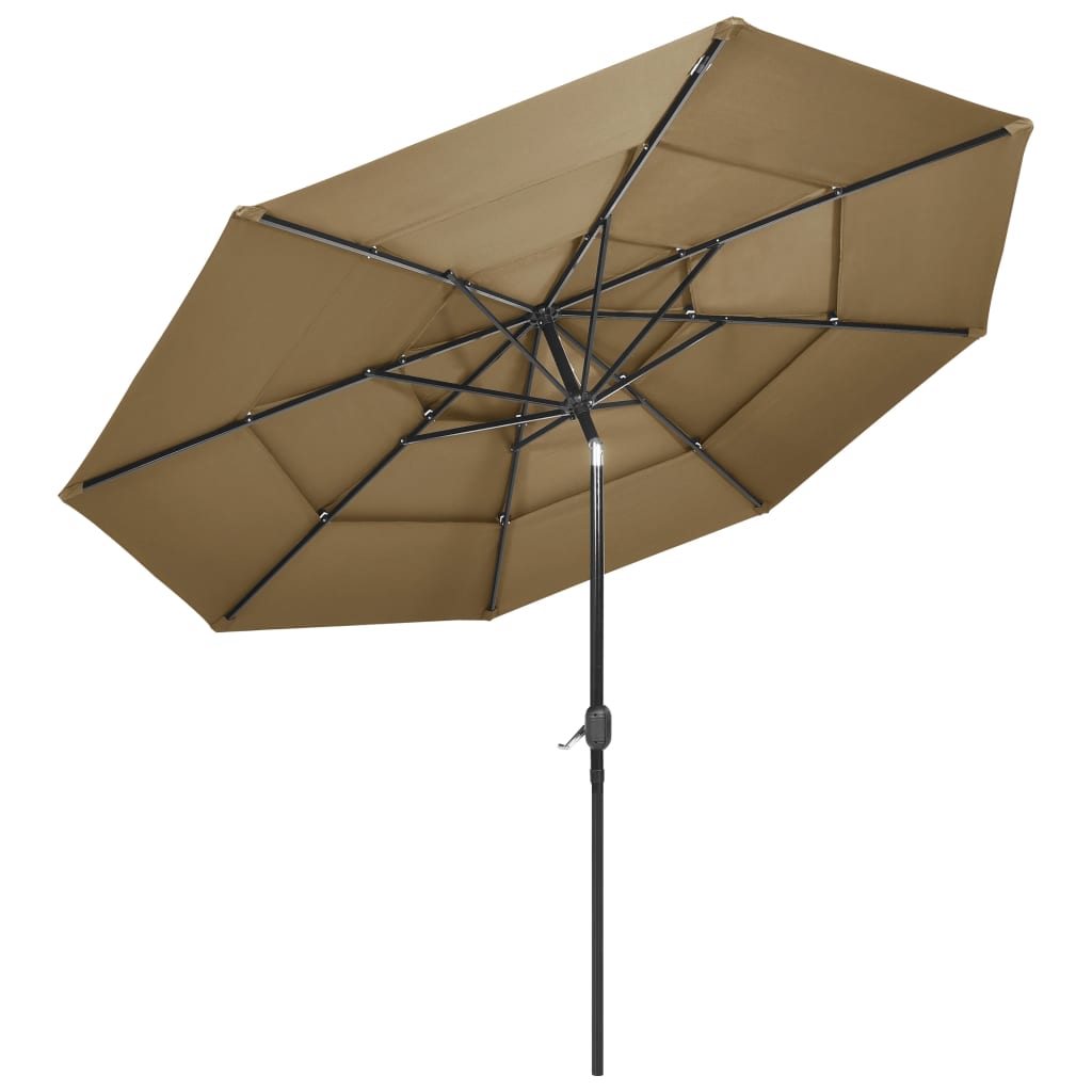vidaXL Градински чадър на 3 нива с алуминиев прът, таупе, 3 м