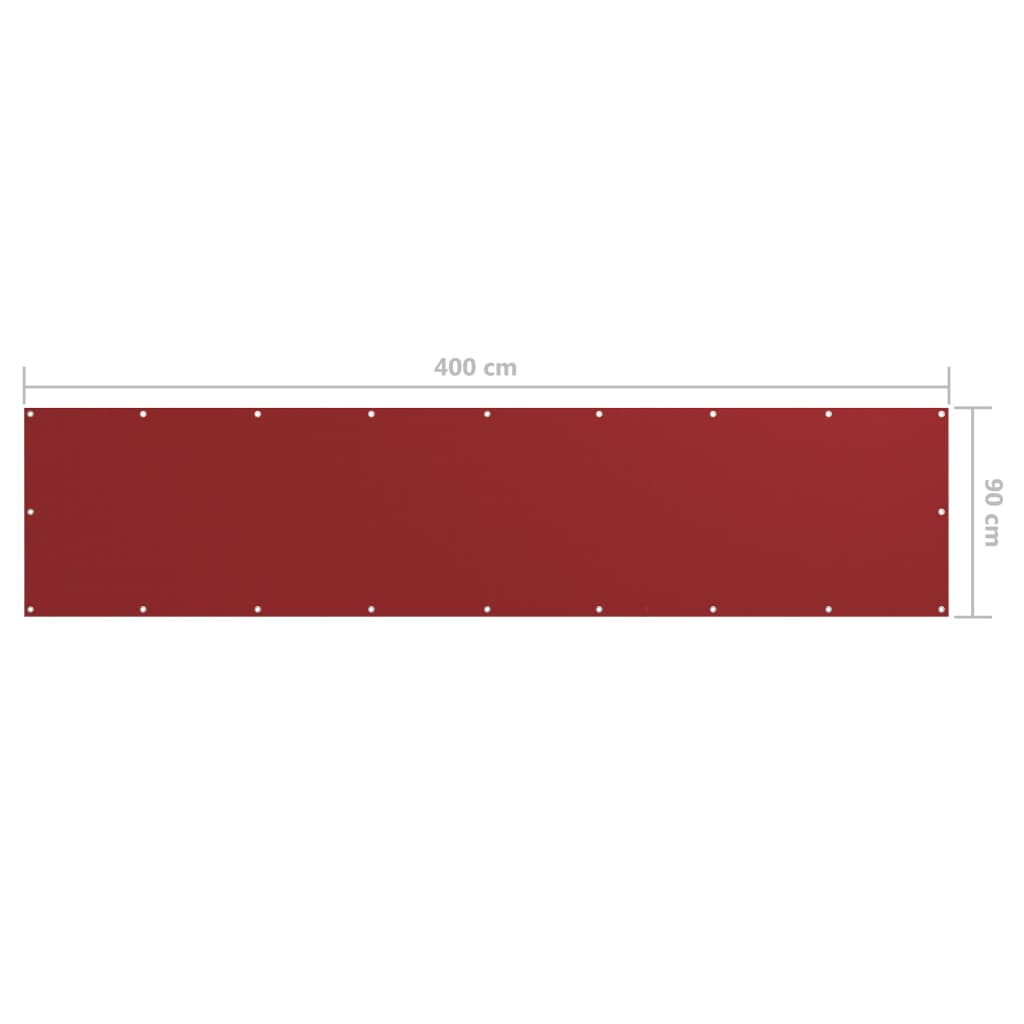 vidaXL Балконски параван, червен, 90x400 см, оксфорд плат