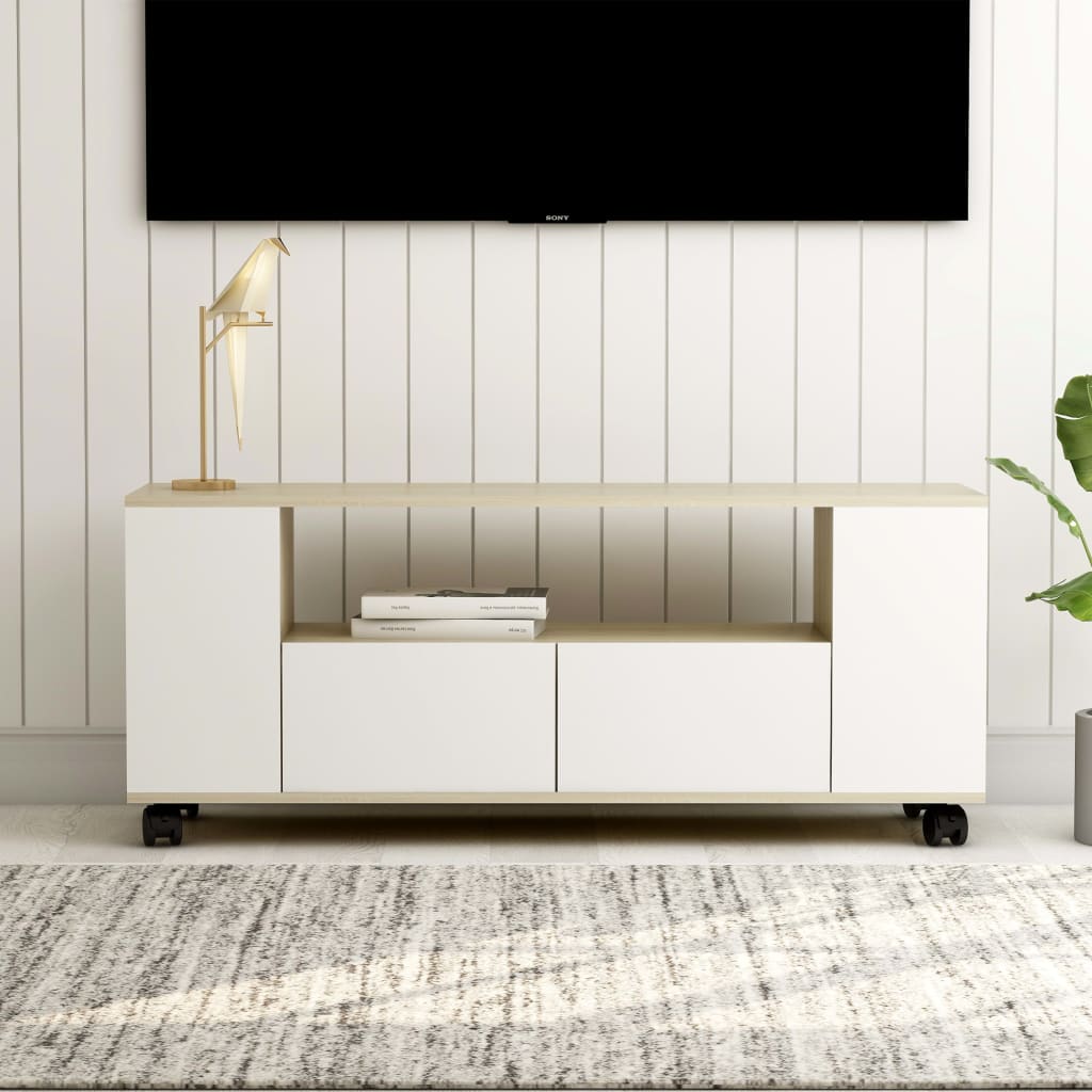 vidaXL ТВ шкаф, бяло и дъб сонома, 120x35x48 см, инженерно дърво