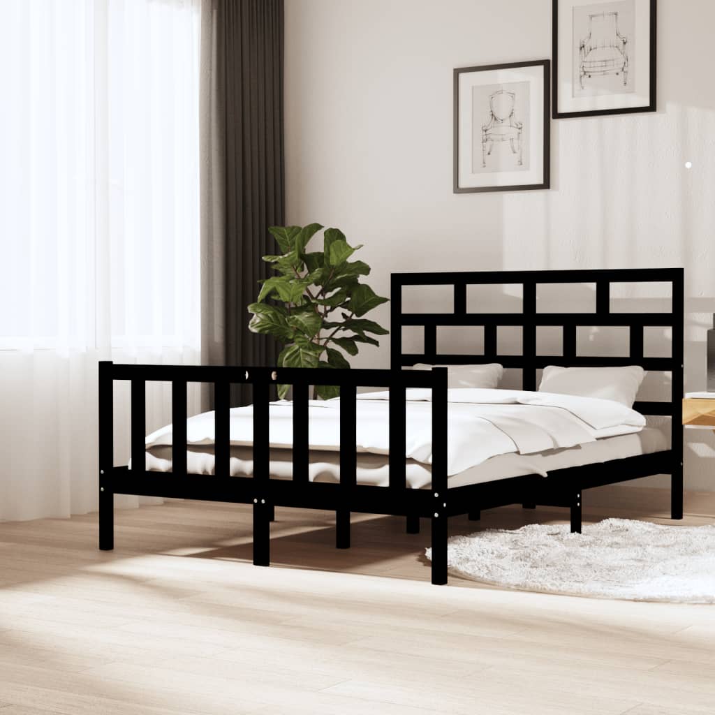 vidaXL Рамка за легло, черна, масивен бор, 140х200 см