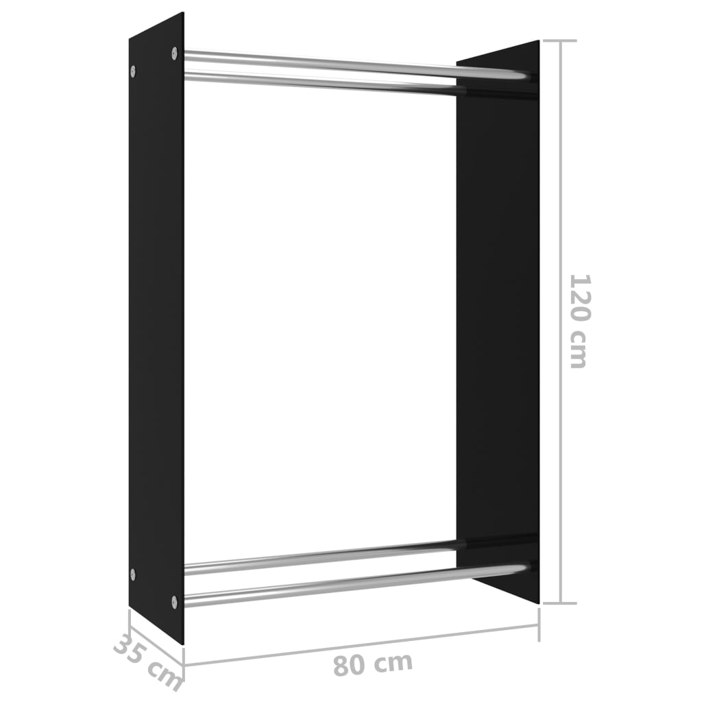 vidaXL Стойка за дърва, черна, 80x35x120 см, стъкло