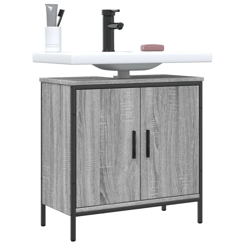 vidaXL Шкаф за мивка за баня, сив сонома, 60x30x60 см, инженерно дърво