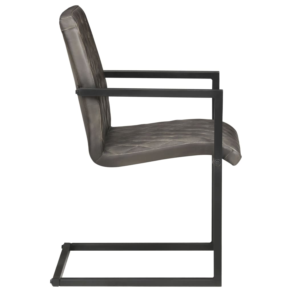 vidaXL Конзолни трапезни столове, 4 бр, сиви, естествена кожа