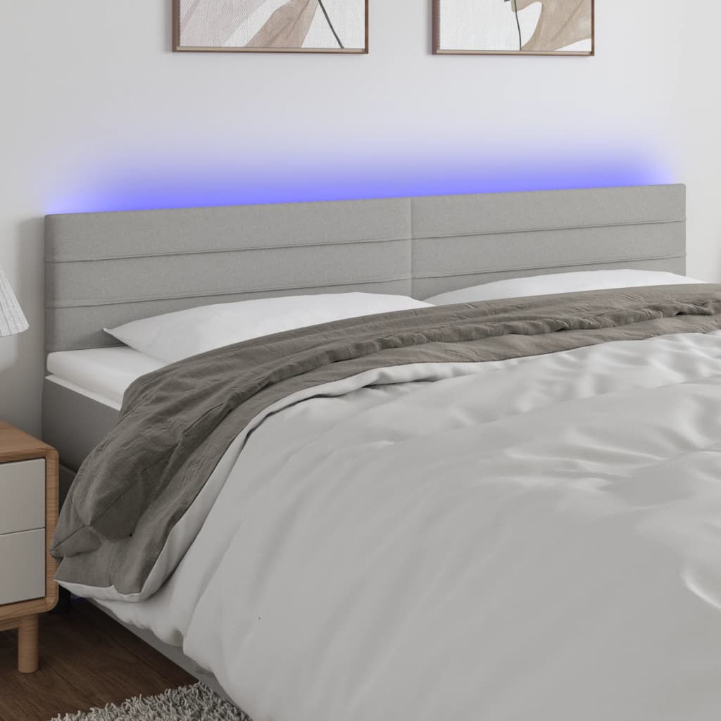 vidaXL LED горна табла за легло, светлосива, 180x5x78/88 см, плат