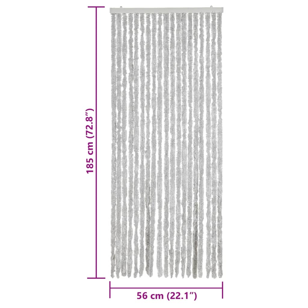 vidaXL Ресни за врата против мухи, сиво, 56x185 см, шенил