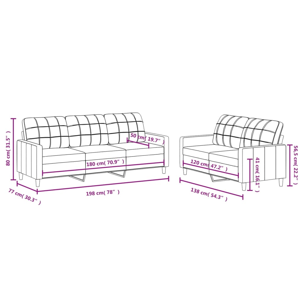 vidaXL Комплект дивани от 2 части с възглавници, тъмносив, плат