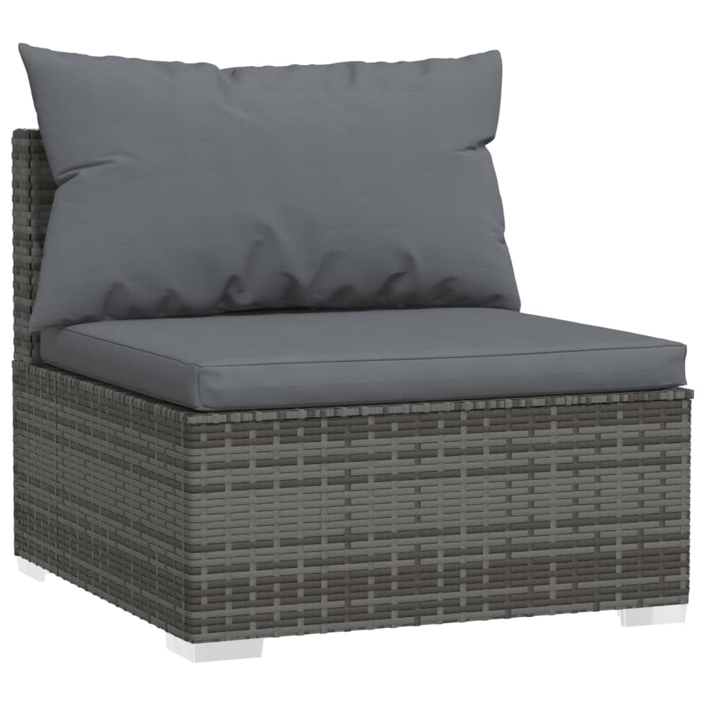 vidaXL 3-местен диван с възглавници, сив, полиратан
