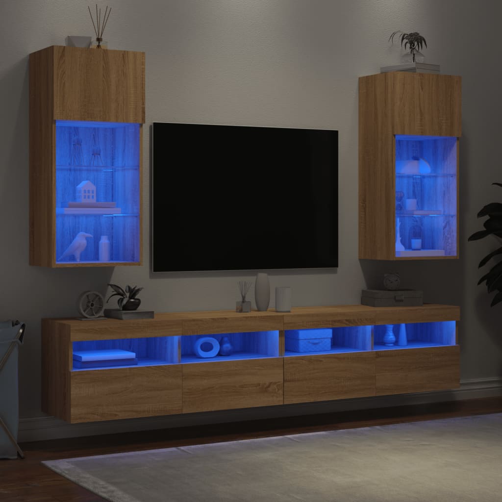 vidaXL ТВ шкафове с LED осветление 2 бр дъб сонома 40,5x30x90 см