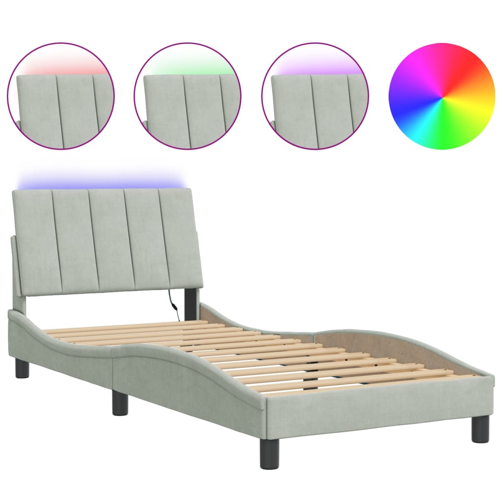 vidaXL Рамка за легло с LED осветление, светлосива, 80x200 см, кадифе
