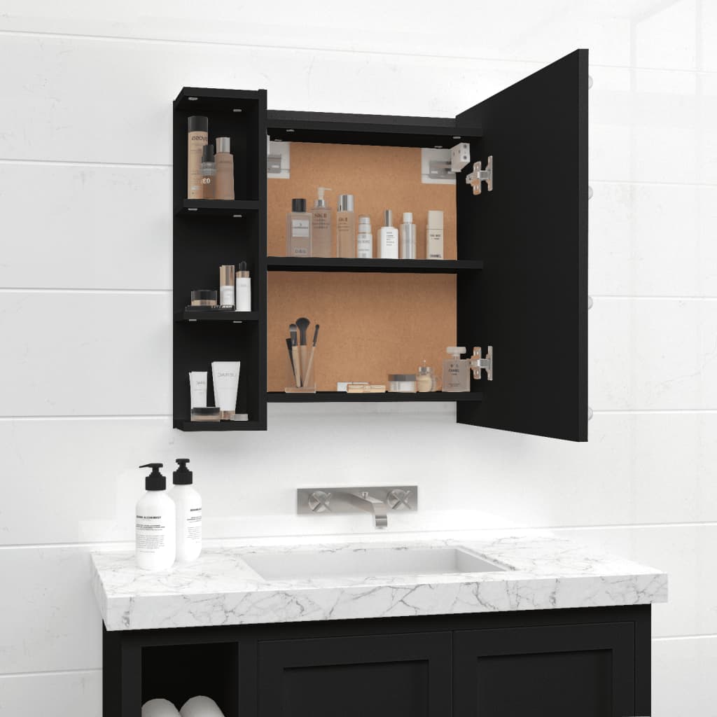 vidaXL Огледален шкаф с LED, черен, 70x16,5x60 см