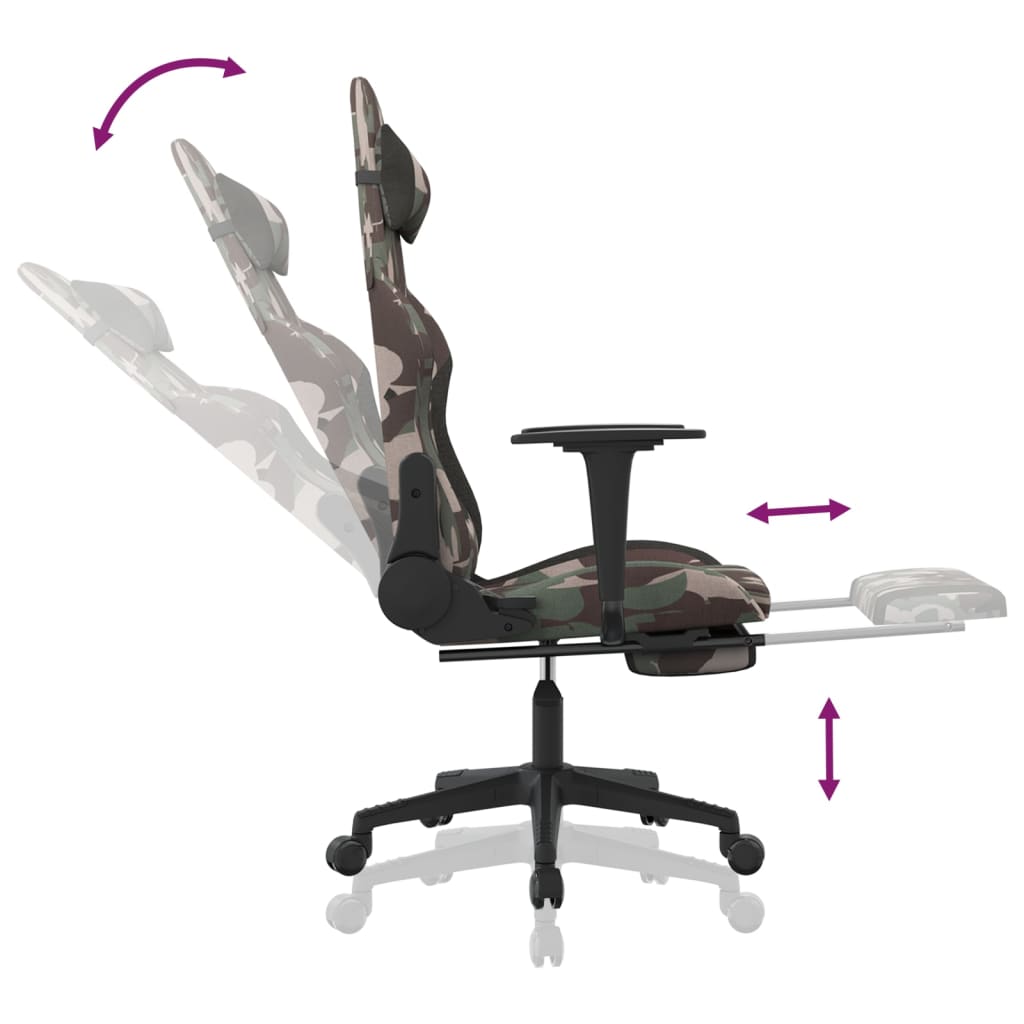 vidaXL Гейминг стол с опора за крака, камуфлаж и черно, текстил
