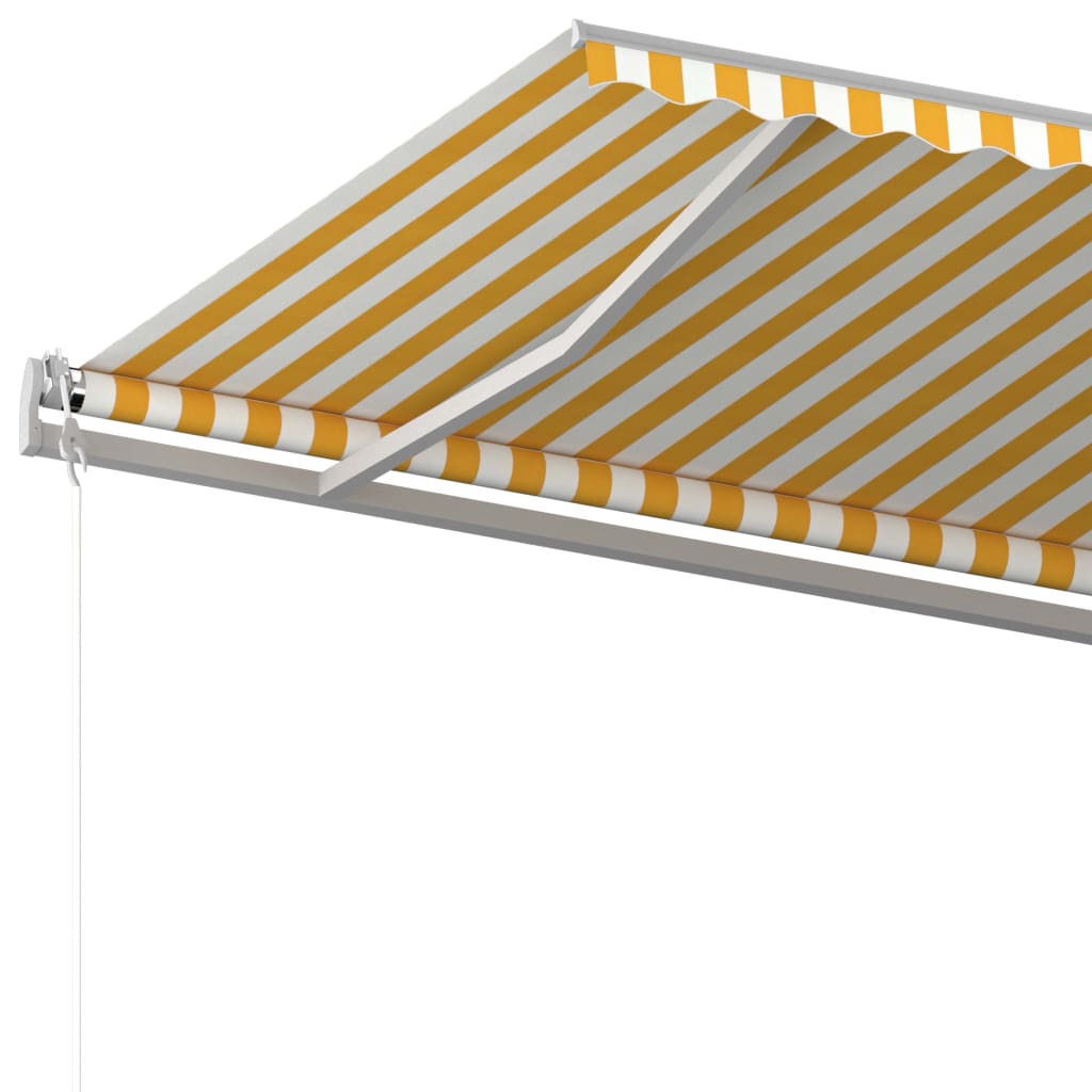 vidaXL Ръчно прибиращ се сенник с прътове, 5x3,5 м, жълто и бяло