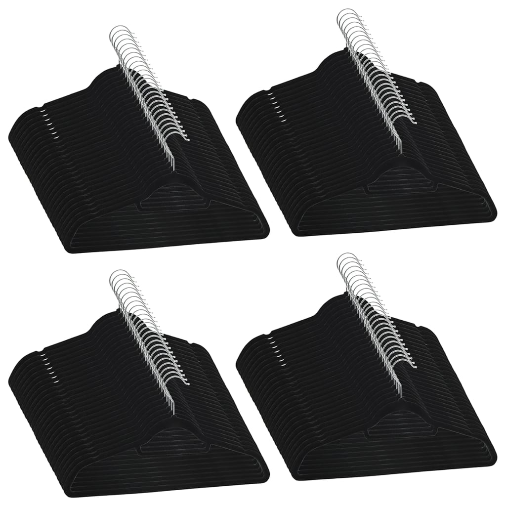 vidaXL 100 бр Комплект закачалки за дрехи антиплъзгащи черно кадифе