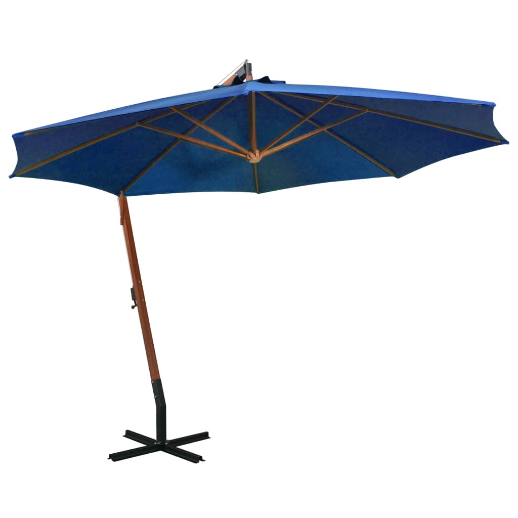 vidaXL Висящ чадър с прът, лазурносин, 3,5x2,9 м, чам масив