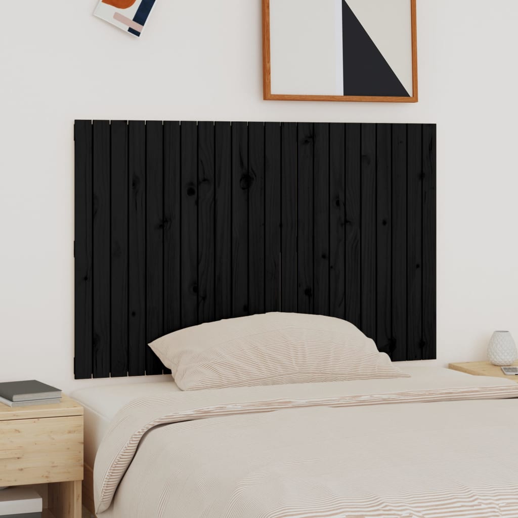 vidaXL Стенна табла за спалня, черна, 140x3x90 см, борово дърво масив