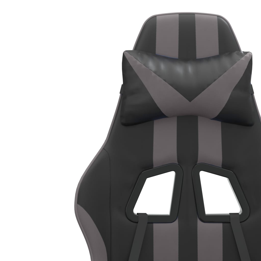 vidaXL Въртящ гейминг стол опора за крака черно-сив изкуствена кожа